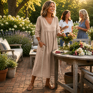 Maxi Dress | Ruched 3/4 Sleeves, Lightweight Fabric 1