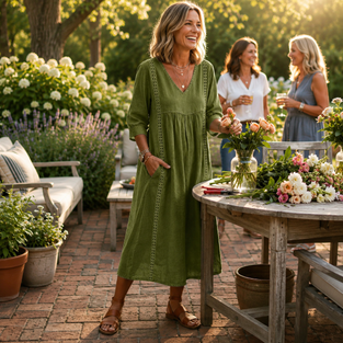 Maxi Dress | Ruched 3/4 Sleeves, Lightweight Fabric 2
