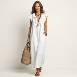 Maxi Dress | Ruffle V-Neckline, Flutter Cap Sleeves 11