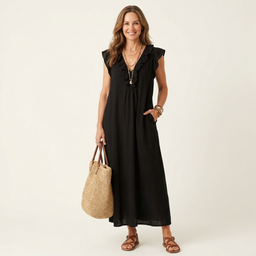 Maxi Dress | Ruffle V-Neckline, Flutter Cap Sleeves 8