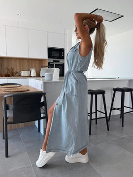Maxi Dress | Sleeveless, Full-Length Button Closure 1