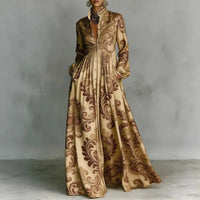 Maxi Dress | Stand Collar, Long Sleeve, Button Front 0