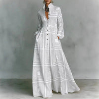 Maxi Dress | Stand Collar, Long Sleeve, Button Front 1