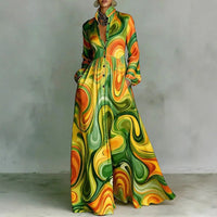 Maxi Dress | Stand Collar, Long Sleeve, Button Front 3