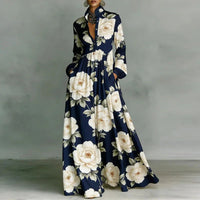 Maxi Dress | Stand Collar, Long Sleeve, Button Front 6