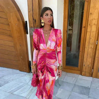 Maxi Dress | V-Neck Wrap Front, Long Sleeves, Ruched Waist 0