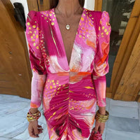 Maxi Dress | V-Neck Wrap Front, Long Sleeves, Ruched Waist 1