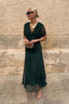 Maxi Dress | V-Neckline, Pleated Waist, Flowing Silhouette 0