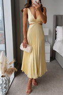 Maxi Dress | Wrapped V-Neckline, Pleated Skirt 0