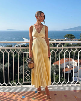 Maxi Dress | Wrapped V-Neckline, Pleated Skirt 1