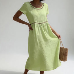 Mid-Length Dress | Embroidered Round Neck, Empire Waist 2