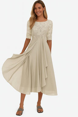 Midi Dress | A-Line Silhouette, Textured Upper 0