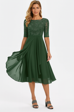 Midi Dress | A-Line Silhouette, Textured Upper 2