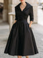 Midi Dress | Draped Collar, A-Line Skirt 0