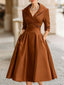 Midi Dress | Draped Collar, A-Line Skirt 10