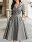 Midi Dress | Draped Collar, A-Line Skirt 11