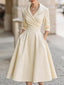 Midi Dress | Draped Collar, A-Line Skirt 9