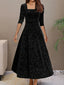 Midi Dress | Embossed Velvet, Square Neckline 0