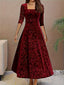Midi Dress | Embossed Velvet, Square Neckline 2