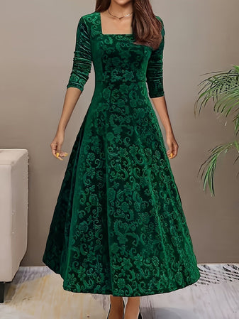Midi Dress | Embossed Velvet, Square Neckline 6