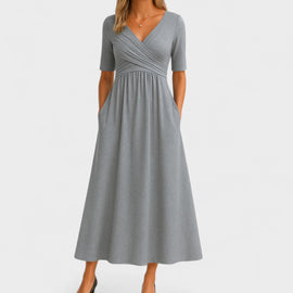 Midi Dress | Flattering V-Neckline, Elegant Silhouette 0
