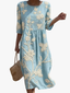 Midi Dress | Floral Embroidery, Three-Quarter Sleeves 1