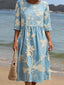 Midi Dress | Floral Embroidery, Three-Quarter Sleeves 6