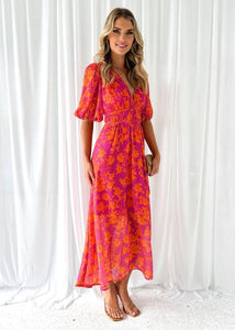 Midi Dress | Floral Print, Puff Sleeves 1