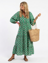 Midi Dress | Floral Print, V-Neckline, Flared Silhouette 0