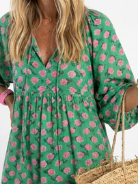 Midi Dress | Floral Print, V-Neckline, Flared Silhouette 1