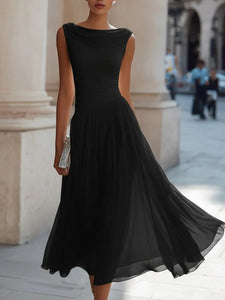 Midi Dress | Gently Draped Neckline, Flowing Skirt 1
