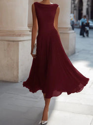 Midi Dress | Gently Draped Neckline, Flowing Skirt 2