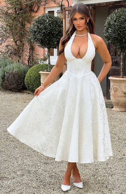 Midi Dress | Halter Neckline, A-Line Silhouette 1