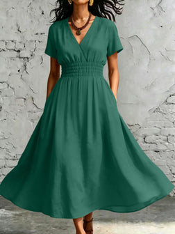Midi Dress | Lace Trim, Flutter Sleeves, High-Low Hem 2