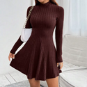 Midi Dress | Mock Neck, Long Sleeves, Flared Hem 0