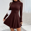 Midi Dress | Mock Neck, Long Sleeves, Flared Hem 0