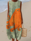 Midi Dress | Ocean-Inspired Print, Relaxed Fit 0