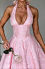 Midi Dress | Plunge Halter Neckline, Lace-Up Back 2