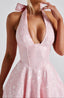 Midi Dress | Plunge Halter Neckline, Lace-Up Back 7