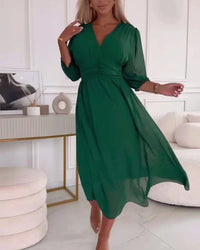Midi Dress | Puff Sleeves, V-neckline 0