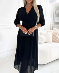 Midi Dress | Puff Sleeves, V-neckline 1