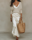 Midi Dress | Satin Fabric, Layered Sweater Included 6