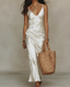 Midi Dress | Satin Fabric, Layered Sweater Included 7