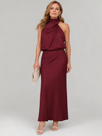 Midi Dress | Sleeveless, Draped High Neckline 0