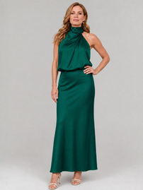 Midi Dress | Sleeveless, Draped High Neckline 4