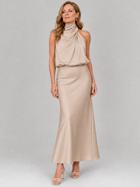 Midi Dress | Sleeveless, Draped High Neckline 9