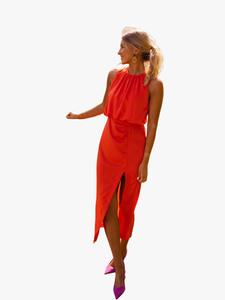 Midi Dress | Sleeveless, High Collar, Side Slit 1