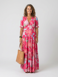 Midi Dress | Sleeveless, V-Neckline, Floral Pattern 0
