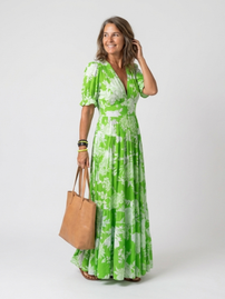 Midi Dress | Sleeveless, V-Neckline, Floral Pattern 7