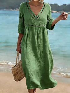 Midi Dress | V-Neck, Flowing Silhouette 0